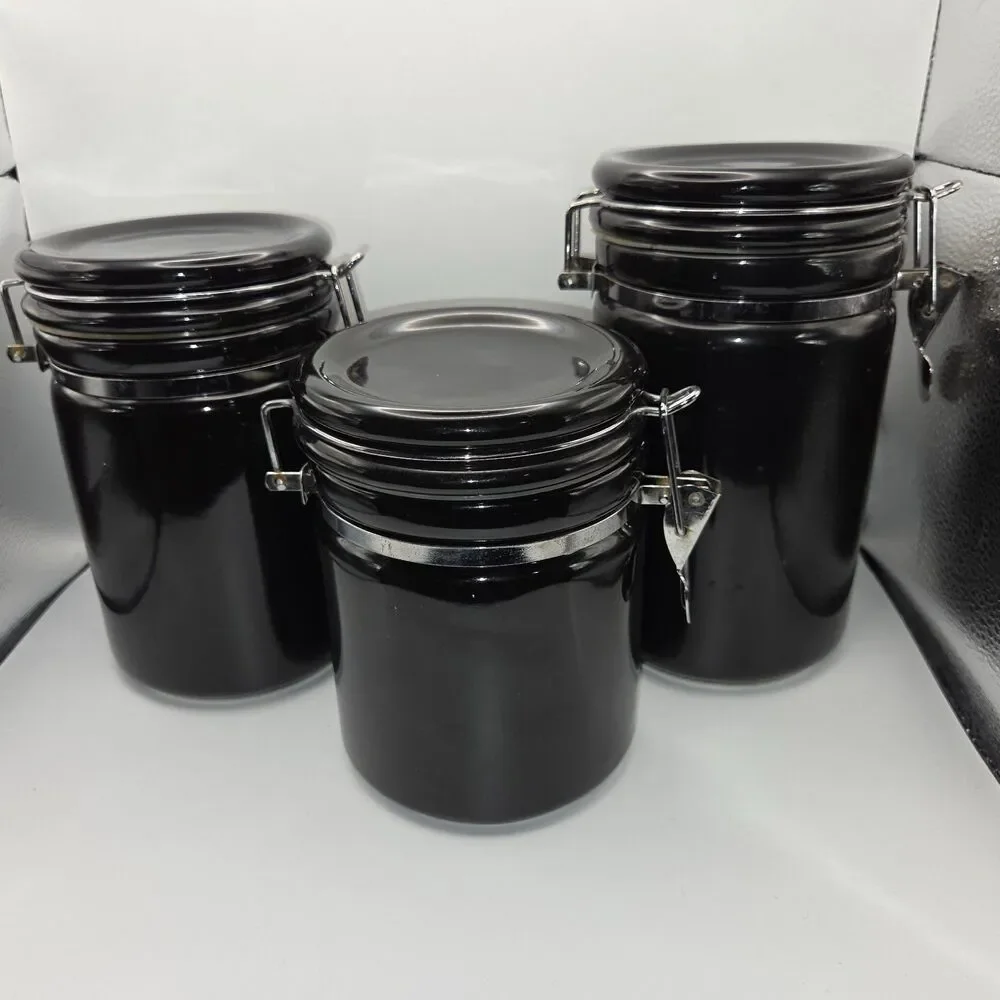 3 Piece Airtight Ceramic Canister Set with Lids and Attached Wooden Spoon